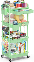 4 Tier Rolling Utility Cart with Drawer, Storage Organizer Cart with 2 Lockable Wheels, Multifunctional Rolling Storage Cart for Bathroom, Kitchen, Craft, Makeup, Baby Essentials, Green