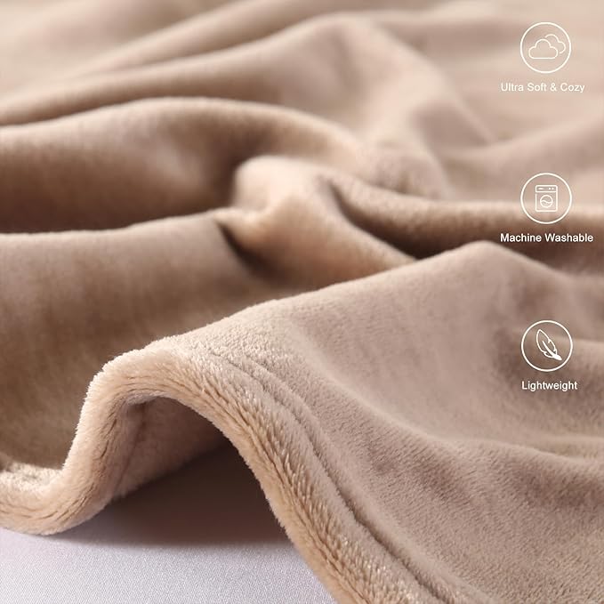 TASTHROW Lightcoffee Throw Blanket 60x80 Inches, Soft Plush Cozy Fleece Flannel Throw Blanket, Lightweight Warm Throws for Bed, Couch, Bedroom and Living Room, All Seasons