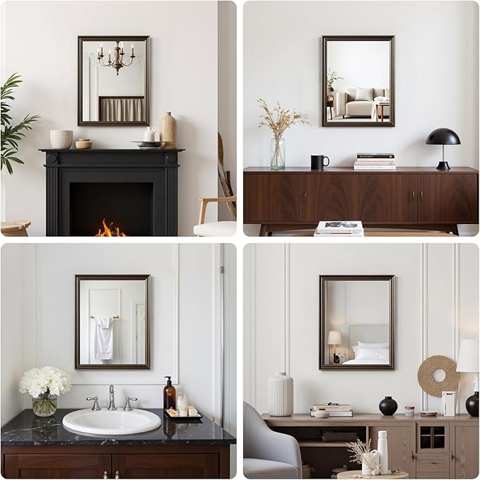 Retro Copper Effect Framed Wall Mirror, 36x36 Rectangle Mirror, Anti-desilvering Tempered Glass, Sustainable&Sturdy Frame, Anti-Rust, HD Reflection &3min Fast Setup for Bathroom Living Room