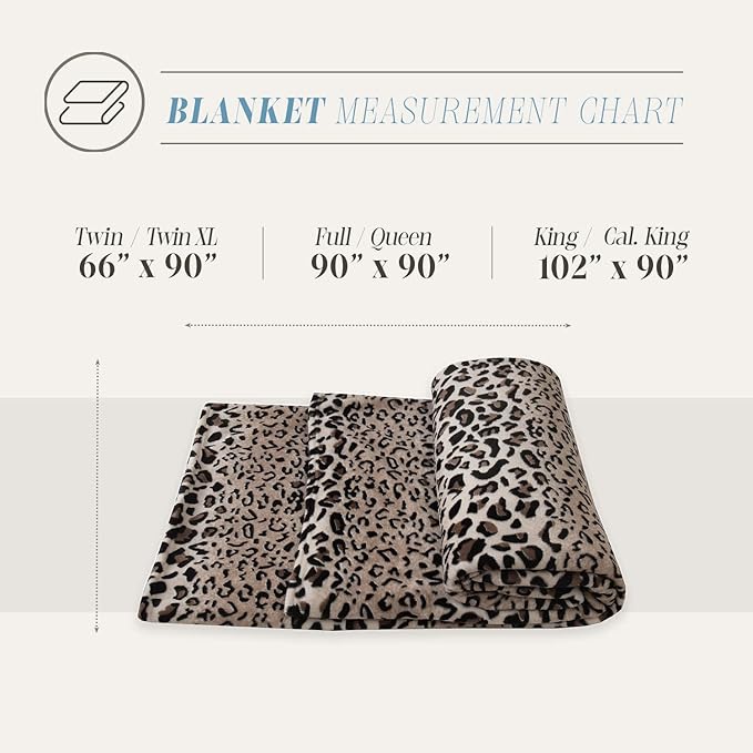 Elegant Comfort Luxury Velvety Feel Blanket, All-Season Lightweight Blanket, Ultra Plush, Soft, Cozy-Fuzzy Flannel Fleece for Couch, Sofa, Bed, Travel, Animal Print Design, Full/Queen, Leopard