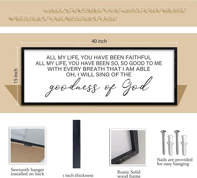 comurdyo Goodness of God Wall Decor 40"X15" Bible Verse Sign Jesus Christ Prayer Christian Catholic Scripture for Home Office Church Wall Hanging Art (Black)