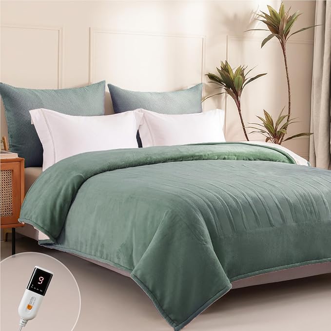 Heated Blanket Twin Size - Single Controllers Electric Blanket Twin with 9 Heat Settings & 10 Hour Auto Off,Overheat Protection,Machine Washable 62"x84" (Lake Green)