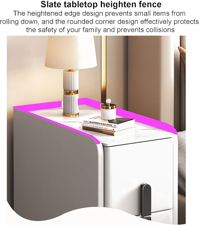 Modern Pu Leather Nightstand with Marble Tabletop, Narrow Bedside Table Luxury Side End Table with 2 Drawers & Metal Legs, Storage Cabinet for Bedrooms(40x40x50cm(16x16x20inch), Orange)