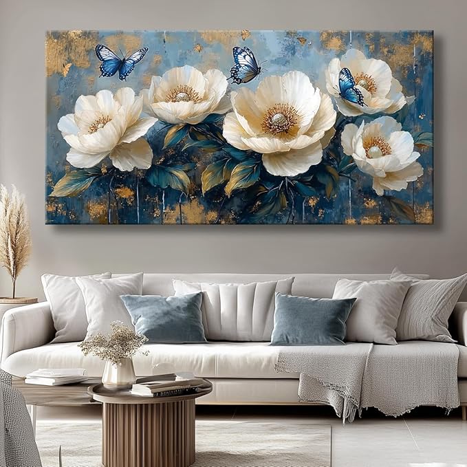 Flowers Canvas Wall Art - Modern landscape Paintings for Living Room, Bedroom Wall Decor, Framed Wall Art for Home or Office Decoration, Large Wall Art 60x30in