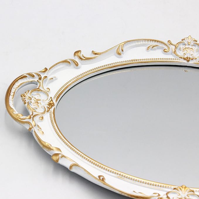 Eaoundm 14.5 x 10 inchs Oval Antique Decorative Wall Mirror Vintage Hanging Mirror (White 2 Pcs)