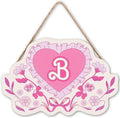 Mattel Barbie Pink Floral Heart Hanging Wood Wall Decor - Nostalgic Barbie Sign with B Monogram and Ruffle Trim