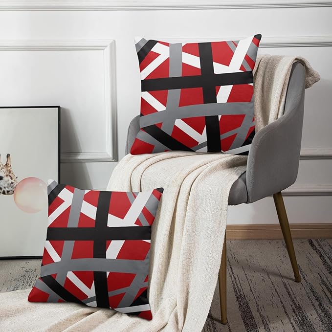 Emvency Set of 2 Throw Pillow Cover Red Black Stripes Grey White Design Retro Decorative Pillow Case Striped Home Decor Square 20x20 Inch Cushion Pillowcase