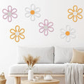 6 Pcs Boho Nursery Daisy Wall Decor, Woven Flowers Wall Hanging Art - Orange Pink and White Boho Floral Room Decor with Lanyard for Office Toddler Baby Little Girls Kids Home Bedroom Above Bed Decor