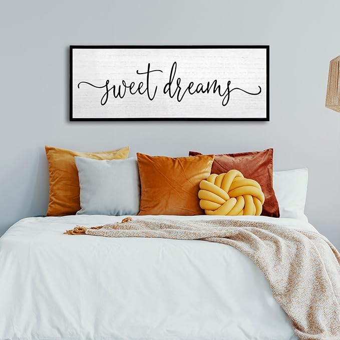 Sweet Dreams Wall Decor Above Bed Sign 24''×10'' Large Wood Framed Master Bedroom Guest Room Sweet Dreams Signs Farmhouse Rustic Wall Art Decoration (Black)