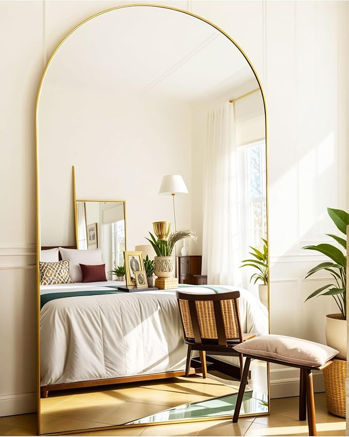 77x38 Inch Extra Large Arched Floor Mirror - Giant Gold Freestanding Mirror for Bedroom, Living Room, Dressing Room - Oversized Elegant Leaner Full Length Mirror for Home Decor