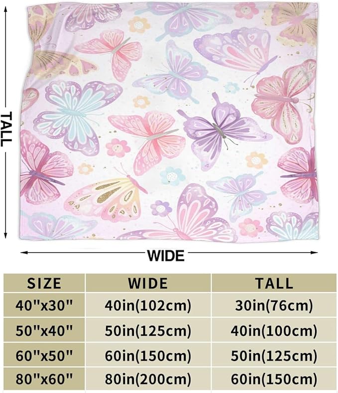 Butterfly Blanket Butterfly Gifts for Women Girls Super Soft Cozy Pink Butterflies Throw Blanket Warm Fuzzy Plush Fleece Bedding Decor Blanket for Kids Adults Bed 60"X80"