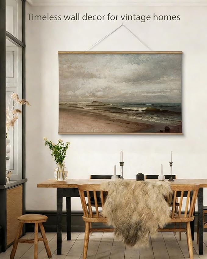 ARPEOTCY Extra Large Vintage Framed Wall Art, 36x54 Inch Coastal Ocean Beach Seascape Hanging Canvas Prints Scroll Wall Art Decor for Living Room Bedroom, Retro Scenery Pictures Above of Bed