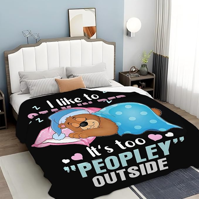 Funny Bear Throw Blanket Bear Gifts for Girls Boys Women Men Kids Adults Soft Flannel Fleece Blanket for Couch Sofa Bed Home Decor 50"x60"