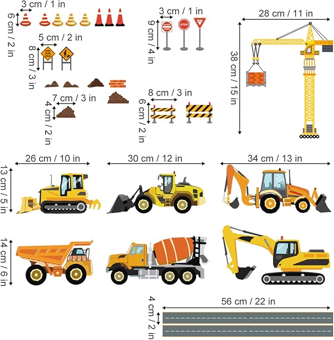 decalmile Construction Vehicles Wall Decals Trucks Tractor Cars Wall Stickers Baby Boys Bedroom Kids Playroom Wall Decor