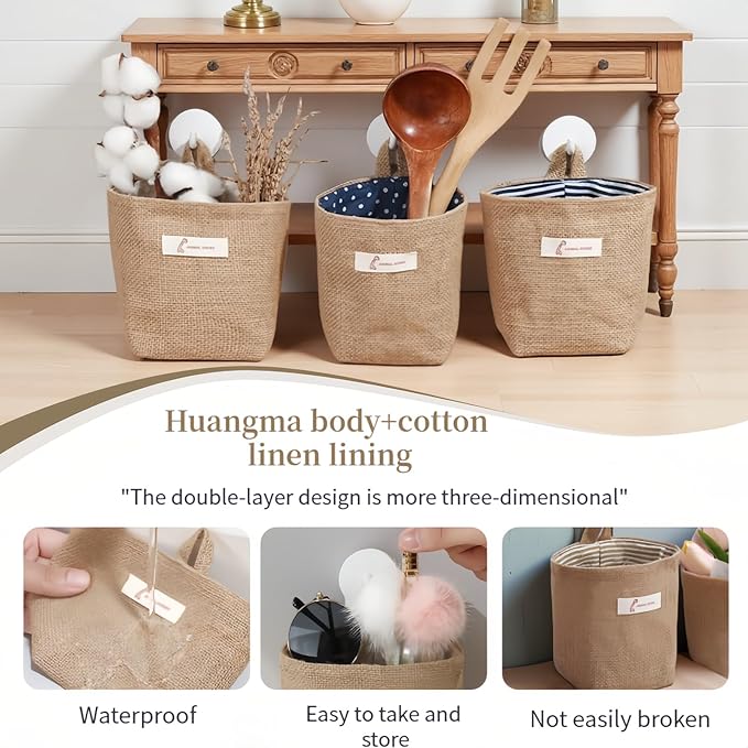 Washable Cotton Linen Hanging Organizer Bag for Door Wall Bedside | Washable Storage Pockets | Space Saving ，Reusable Closet Organizer (2Pack) (Deep blue dots+yellow stripes)