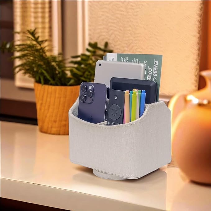 UnionBasic Rotating Desk Organizer, 360 Desk Spinning Caddy, Desktop TV Guide/Mail/Media/Remote Controller Holder Organizer, Beige