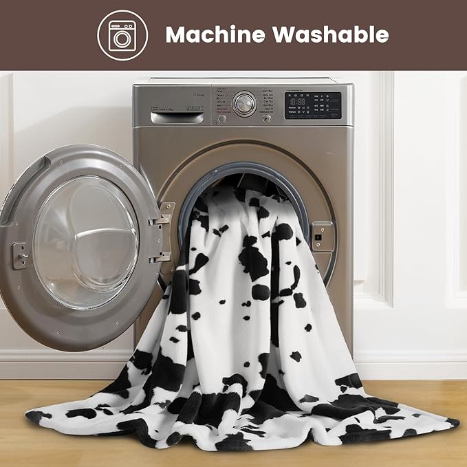 Cozy Bliss Cow Print Throw Blanket for Bed - Fuzzy Thick Soft Warm Fleece Blankets for Couch & Bed, for Women Men Girls Kids, Black & White Twin Size 60"*80"
