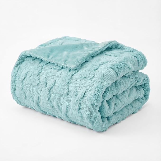 Horaldaily Easter Solid Blanket Throw, Blue Rabbits Soft Fuzzy Plush Faux Fur Cozy Blankets for Couch Sofa Bed Lounging, Ideal Gifts for Kids Adults Wife Self, 60x80