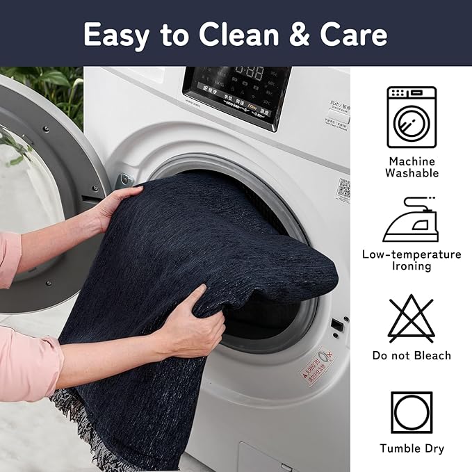 HANDONTIME Navy Blue Sofa Cover with Non-Knot Tassels, Soft & Durable Couch Slipcover for 3 Cushion Sofa, Couch Cover for Dogs Washable Pet-Friendly Sofa Protector,Chenille Sofa Covers, 91"x134"