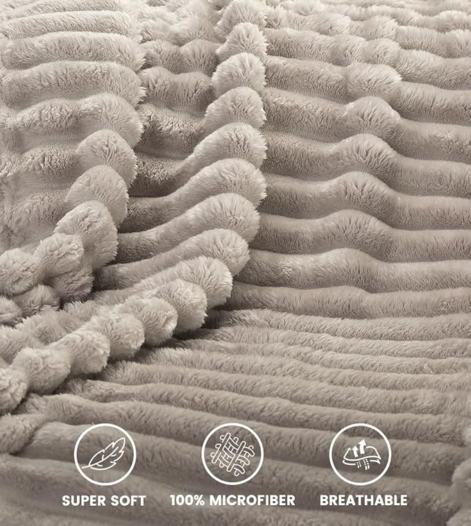 Utopia Bedding Linen Striped Fleece Blanket Twin Size – Fluffy, Warm & Lightweight Ribbed Throw for Bed, Sofa & Chair - Soft Cozy Blanket for Home Décor & Gifting (60x80 Inches)