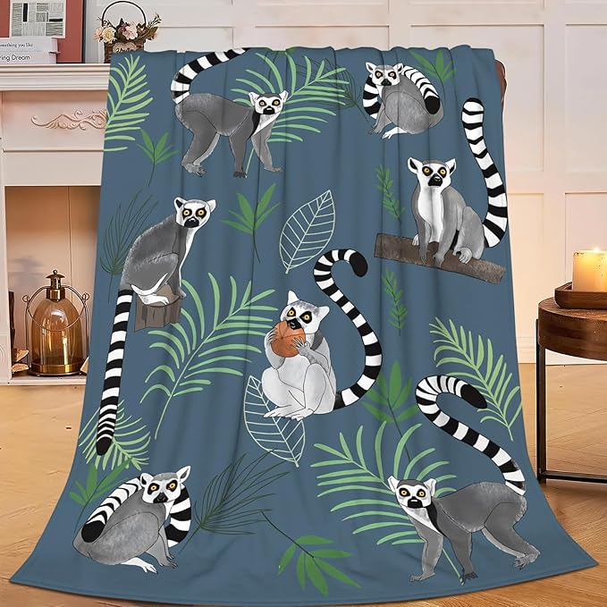 Lemur Blanket for Girls Women Boys Men Adults Kids Soft Cozy Fleece Cute Lemur Throw Blankets Gifts Warm Flannel Plush Stuff Lightweight Decorative for Couch Bed Sofa 60"X50"