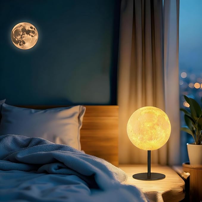 Moon Lamp Small Table Lamp for Bedroom, Dimmable Bedside Table Lamp with 30 Modes, Night Light Bedside Lamps for Night Stands, Desk Lamp for Living Room, Office, Dorm, Birthday Gifts for Kids Teens