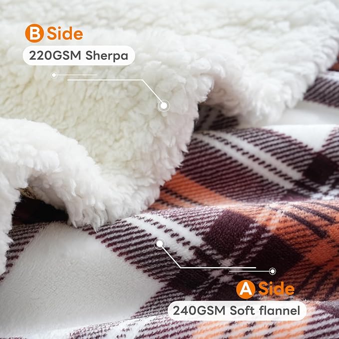 Sherpa Fleece Throw Blanket for Couch, Fluffy Plush Warm Fuzzy Blanket for Women and Men, Cozy Thick Soft Twin Blanket for Bed (Orange-2, 80"*90")