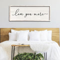 Love You More Sign Wall Decor 40''×15'' Large Vintage Framed Wood Modern Farmhouse Wall Decor for Master Bedroom Above Over Bed Minimalist Wall Art Hanging (White)