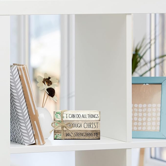 Decorative Books for Home Decor, Wood Book Stack for Table Decor, I Can Do All Things Through Christ Who Strengthens Me Decoration Books for Office Shelf, Farmhouse Stacked Books Decoration (L75)
