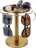 360° Rotating Sunglass Organizer Storage, Stainless Steel Glasses Holder Stand, Glasses Organizer with Tray for Desk, Dresser, Tabletop, Nightstand and Home Decor (Gold)