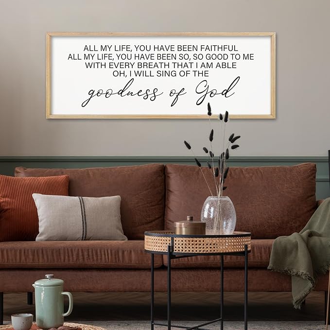 comurdyo Goodness of God Wall Decor 40"X15" Bible Verse Sign Jesus Christ Prayer Christian Catholic Scripture for Home Office Church Wall Hanging Art (Wood)
