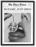 iHery Premium Small Natural Black OAK Wood 8x10in No Panic Just Disco Trendy Framed Wall Art, Retro Cherry Disco Ball Headline Magazine Canvas Wall Decor For Girly Dorm Bedroom Living Room 1Pack