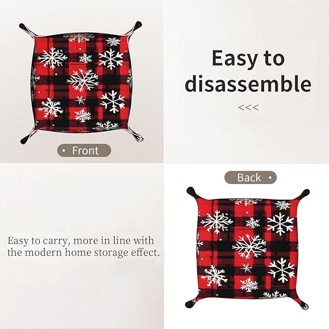 Tray Leather Valet Tray Snowflake Buffalo Plaid Catchall Trays Key Organizer Night Stand Organizer Bedside Vanity Trays Decor for Entryway Table
