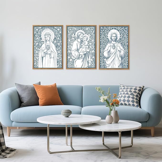CHDITB Religious Jesus Framed Canvas Wall Art Set Of 3, Christian Wall Decor, Retro Virgin Mary Wall Painting, Christian Spiritual Healing Art Prints For Church Prayer Room Bedroom Living Room 12”X16”