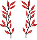 Metal Tree Leaf Wall Decor 2 PCS Rustic Vine Branch Leaf Wall Art for Living Room Bedroom Bathroom Decorations - Red