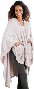 Berkshire Blanket Primalush™ Wearable Blanket, Cozy Loungewear Pocketed Plush Cape Wrap for Adults & Teens(Moonbeam, One Size 58"X64")