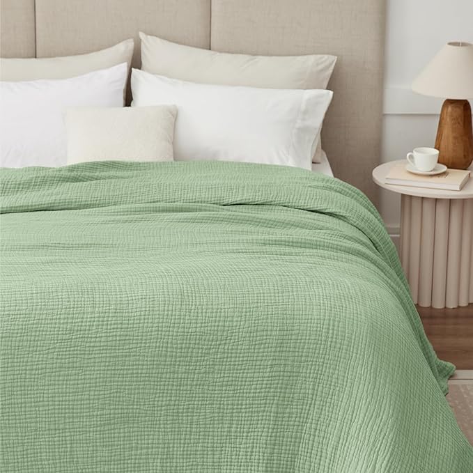 100% Cotton Muslin Blanket California King 120" x 90", 6 Layers Breathable and Lightweight Oversized Blankets for Bed, Soft Cooling Gauze Blanket for Adults All Season, Sage Green