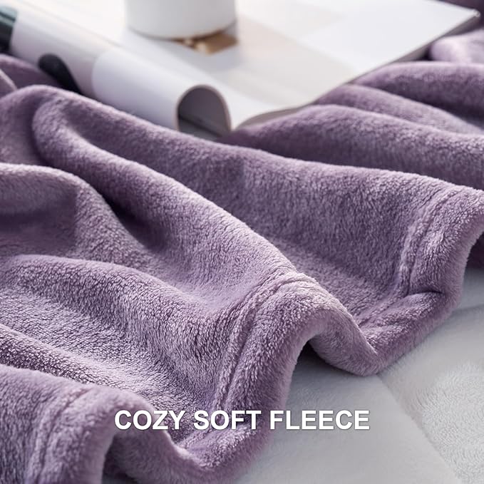 Hansleep Fleece Fog Purple Twin Blanket, Super Soft Flannel Fuzzy Plush Cozy Blanket for All Seasons, Fog Purple, Twin 60x80 Inches