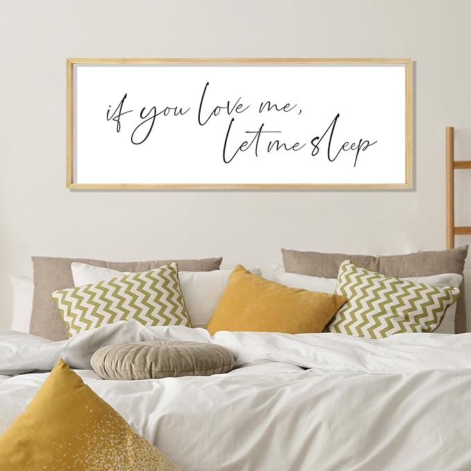 YWJKWLGS Funny Bedroom Sign Decor Over Bed If You Love Me Let Me Sleep Wall Art 32"×12" Humorous Rustic Wooden Plaque Above Bed for Sleep Lovers (Wood)