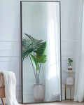 Antok Full Length Mirror, 58"x18" Floor Mirror with Stand, Hanging Mounted Mirrors for Bedroom, Living Room, Cloakroom, Dining Room, Black, Rect