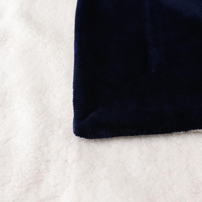 NANPIPER King Size Sherpa Blanket, Soft Fleece Throw for Bed, Reversible Thick Fuzzy Blanket for Winter (Navy Blue, 90x108 inches)