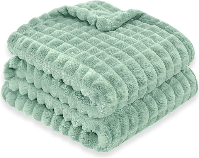 HOMRITAR Baby Blanket for Girls Boys Soft Fluffy Fleece Toddler Blanket Stereoscopic Grid, Warmer Comfort Reversible Lightweight Bed Blankets for Infant (Light Green, 30 x 40 Inch)