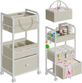 2In1 Baby Diaper Caddy Organizer and Storage, 3 Tier Rolling Cart with Drawer, Mobile Utility Cart Baby Dresser Clothes Organizer for Crib, Art & Craft Storage, White, 17"W x 11.42"D x 33.5"H