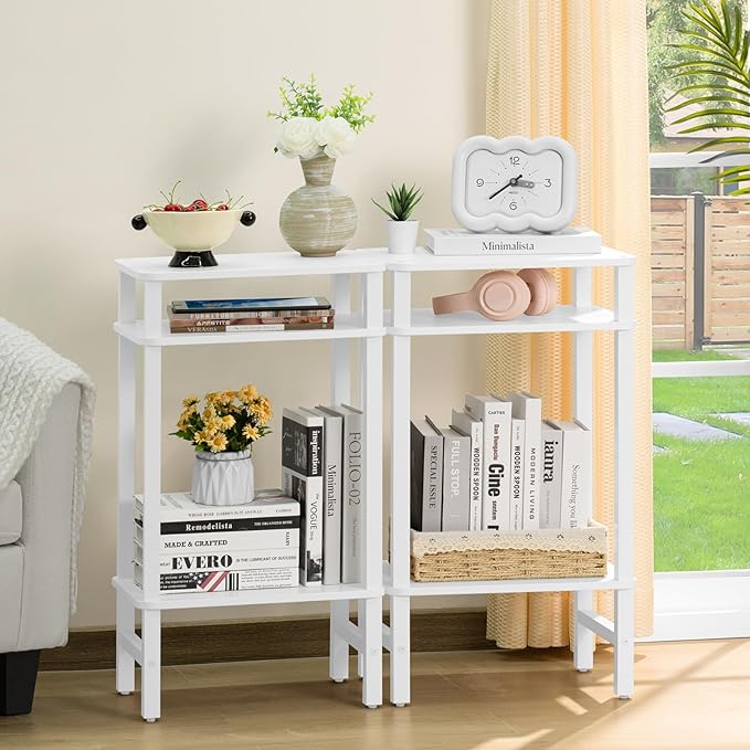 Side Table End Table Tall Night Stand 3-Tier for Living Room Bedroom Bathroom Office Furniture White