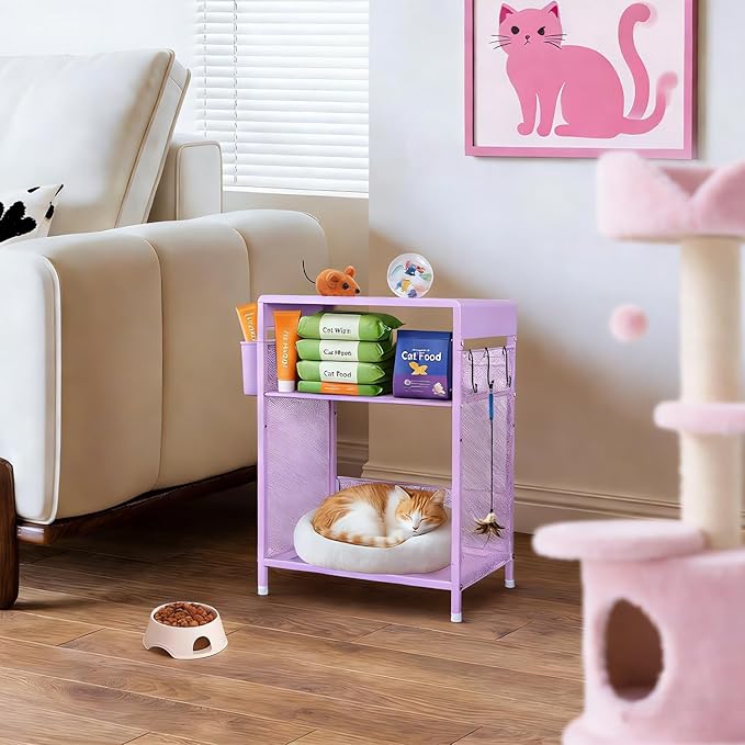 Purple Nightstand, End Table with Hooks and Holder, Kids Nightstand for Bedroom, Toddler Bedside Table, Small Desk for Girls, Coffee Table for Living Room, Dorm, Office (Purple)