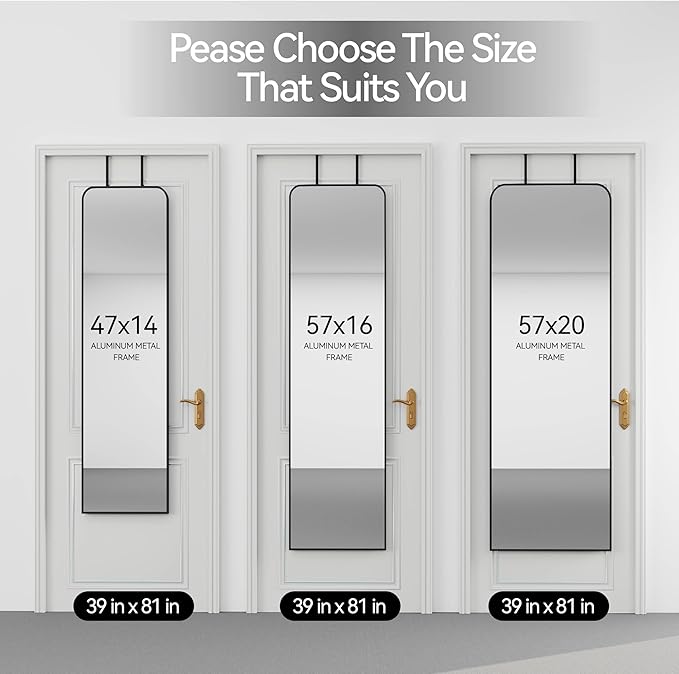 47x14 Mirror Full Length Door Hanging Wall Mounted Aluminum Alloy Metal Frame Dressing Make-up Save Space Half Body Mirrors for Entryway Bedroom Bathroom Living Room 47 inch Black