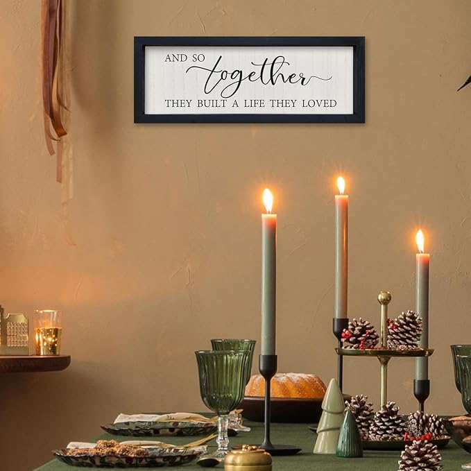 SRSZHIYUE And So Together They Built A Life They Loved Wall Decor 16"×6" Master Bedroom Above Bed Sign Wood Framed Wall Hanging Art (Black)