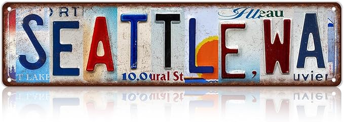 Vintage City Street Sign Seattle,WA Wall Decor Metal Tin Signs for Bar Home Bedroom Garage