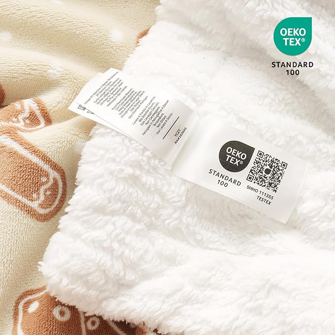 Cozy Bliss Luxury Sherpa Throw Blanket for Couch, Premium Reversible Thick Throw with Gingerbread & Candy Cane Design, Warm Cozy Soft Blanket for Home and Gifts (50 * 60)
