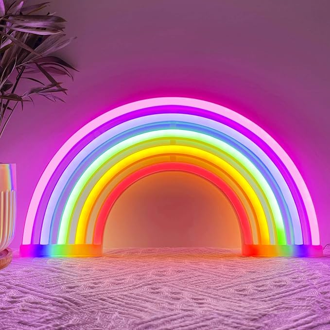 Rainbow Neon Sign Led Lights Rainbow Wall Decor Room Decor For Girls, USB/Battery Operated Lamp Kids Classroom Neon Light Decorations For Night Bedroom Office Christmas